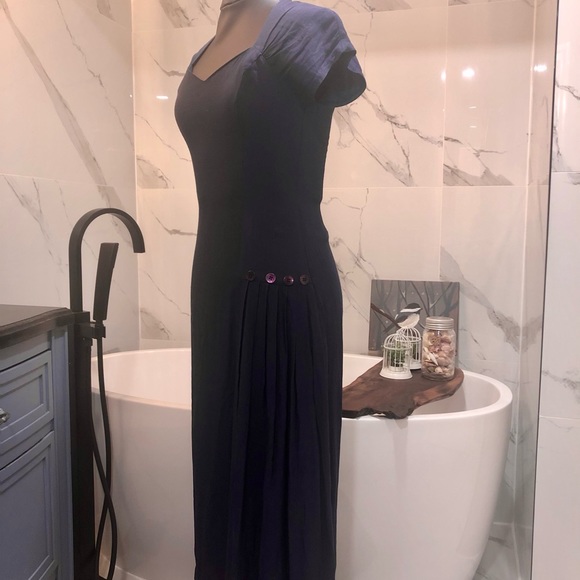Vintage Léger dress navy blue linen size small - Picture 2 of 11